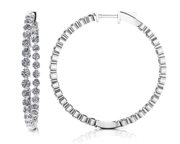 Shared Prong Diamond Hoop Earrings Large Diamond  with 6.00 ct.(finished) 3.2mm