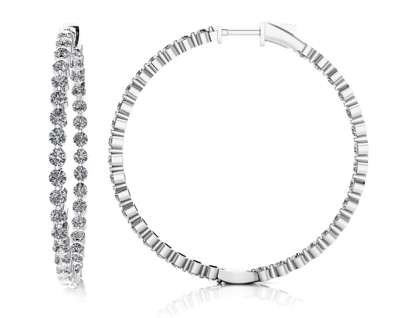 Shared Prong Diamond Hoop Earrings Extra Large Lab-Grown Diamond  with 3.04 ct.(finished) 2mm