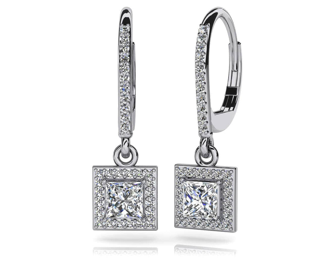 Princess Cut Diamond Drop Earrings Diamond  with 1.21 ct. (2X0.45 ct. center diamonds)