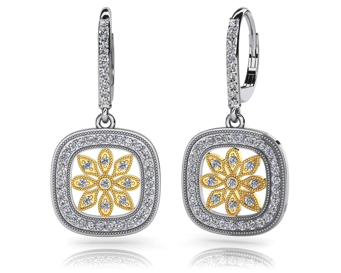 Floral Diamond Drop Earrings Diamond  with 0.52 ct.(finished) 1.0mm