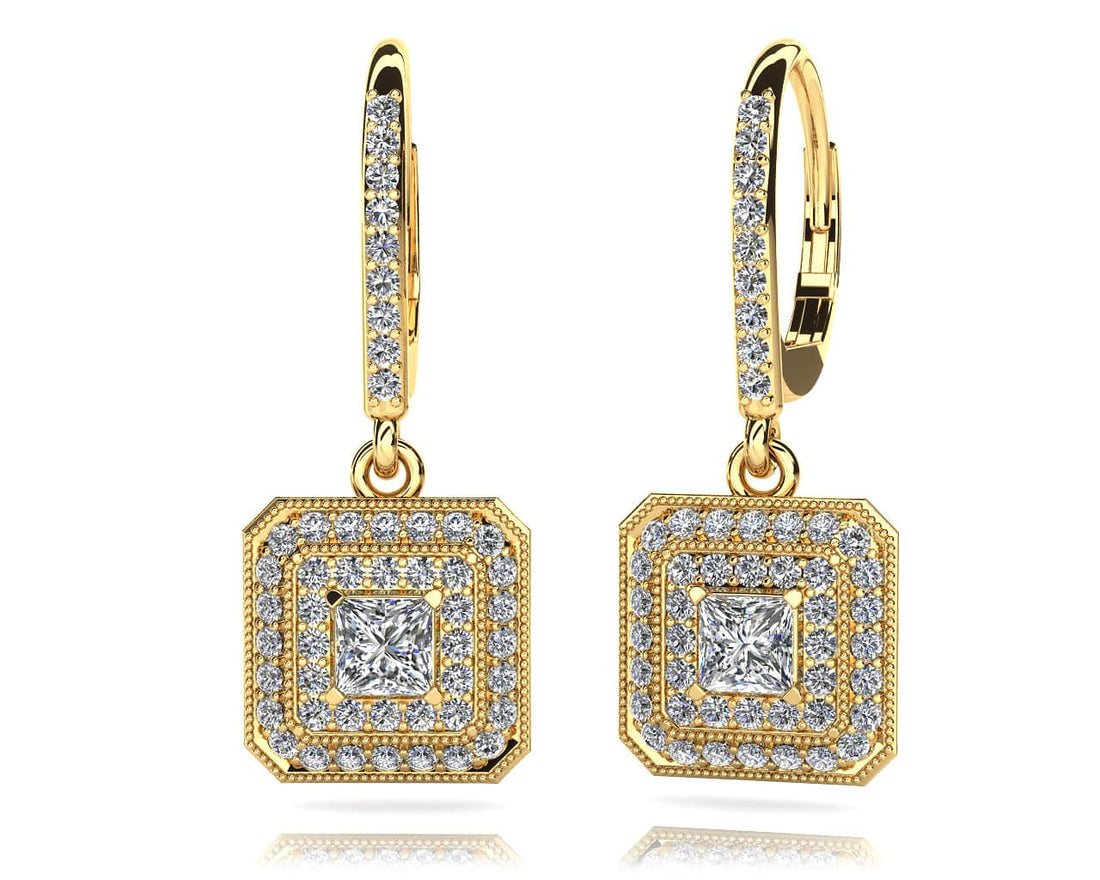 Square Shaped Princess And Round Diamond Earrings Diamond  with 1.36 ct. (2X0.29 ct. center diamonds)