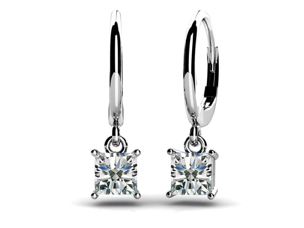 Four Prong Princess Cut Diamond Drop Earrings Diamond  with 0.70 ct.(finished) 3.8mm