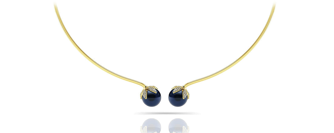 Double Black Pearl Flexible Necklace Lab-Grown Diamond  with 0.51 ct.(finished) 1mm, 1.2mm