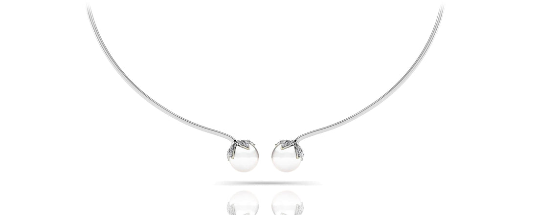 Double White Pearl Flexible Necklace Lab-Grown Diamond  with 0.51 ct.(finished) 1mm, 1.2mm