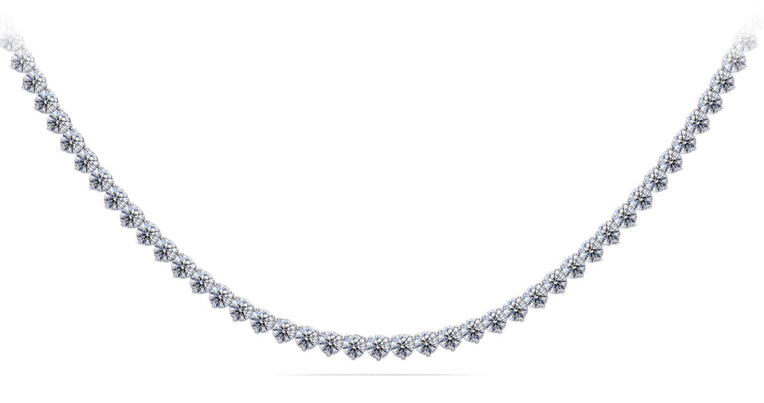 Timeless Three Prong Riviera Diamond Tennis Necklace Diamond  with 14.28 ct.(finished) 3.2mm