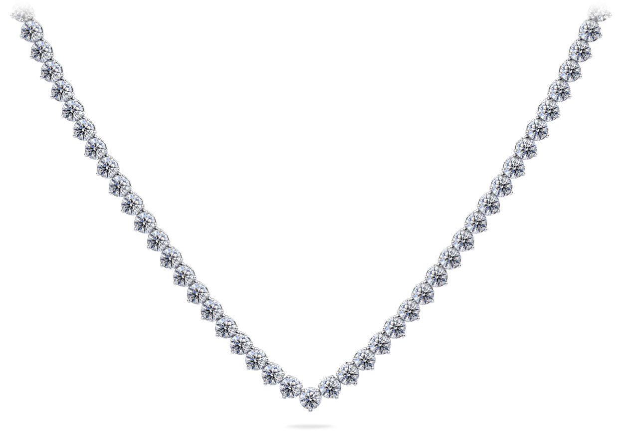 Timeless Three Prong Riviera V Neck Diamond Necklace Diamond  with 18.40 ct.(finished) 3.5mm