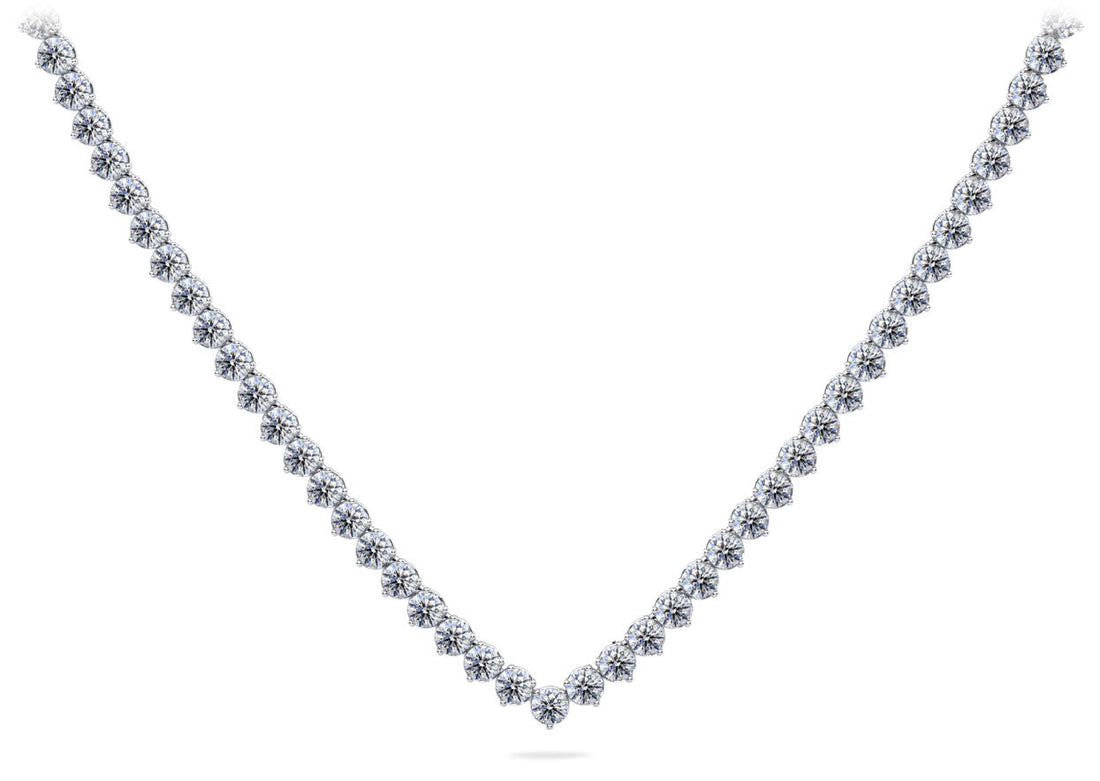 Timeless Three Prong Riviera V Neck Diamond Necklace Diamond  with 11.12 ct.(finished) 2.7mm