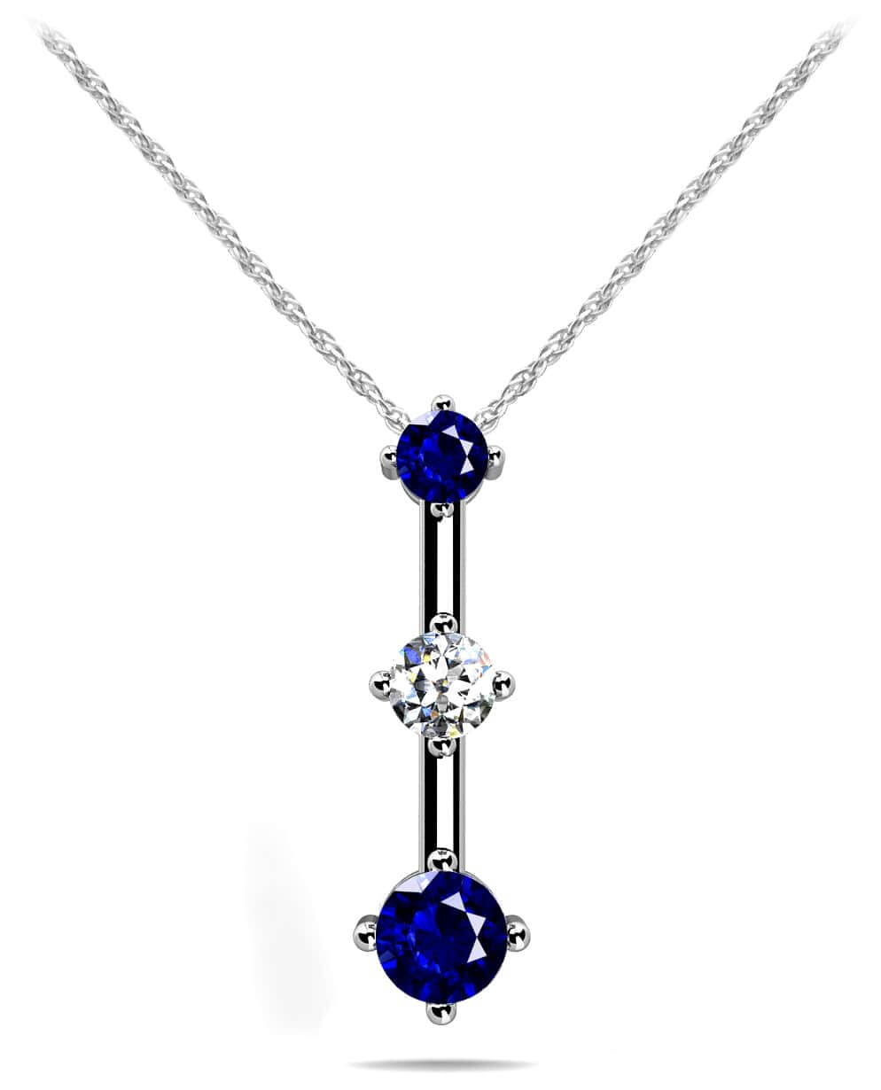 Offset Four Prong Triple Stone Pendant Diamond  with 0.38 ct.(finished) 2.5mm, 3.1mm, 3.7mm Emerald