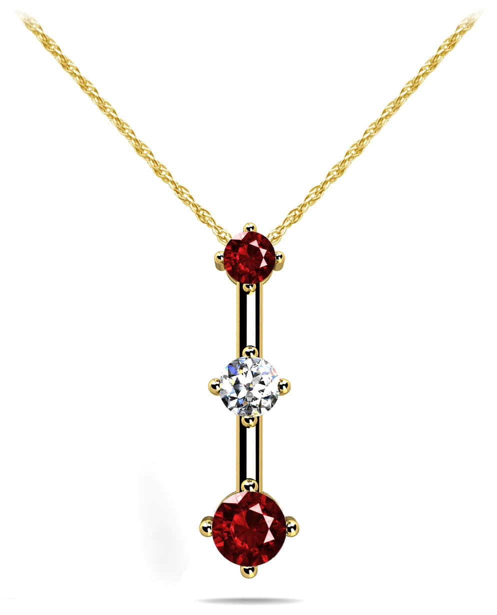 Offset Four Prong Triple Stone Pendant Diamond  with 0.51 ct.(finished) 2.7mm, 3.4mm, 4.2mm Sapphire