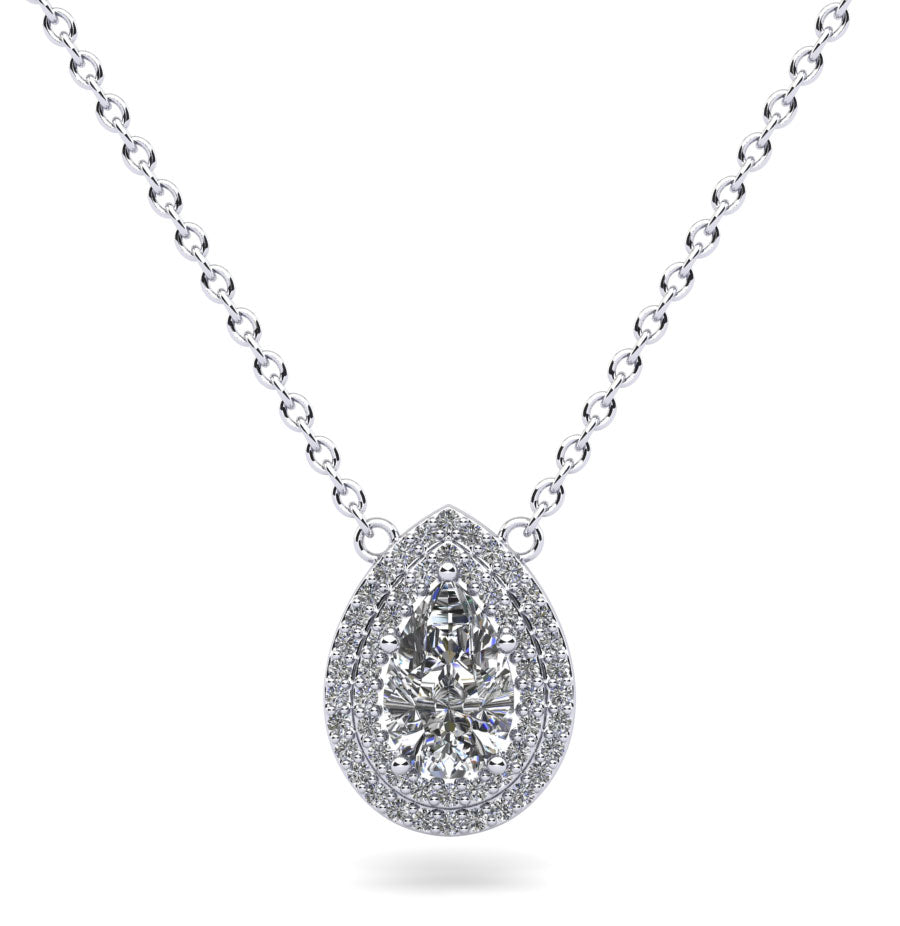 Double Halo Pear Shape Diamond Pendant Diamond  with 1.26 ct.(finished) 8.5x5.5mm, 1mm