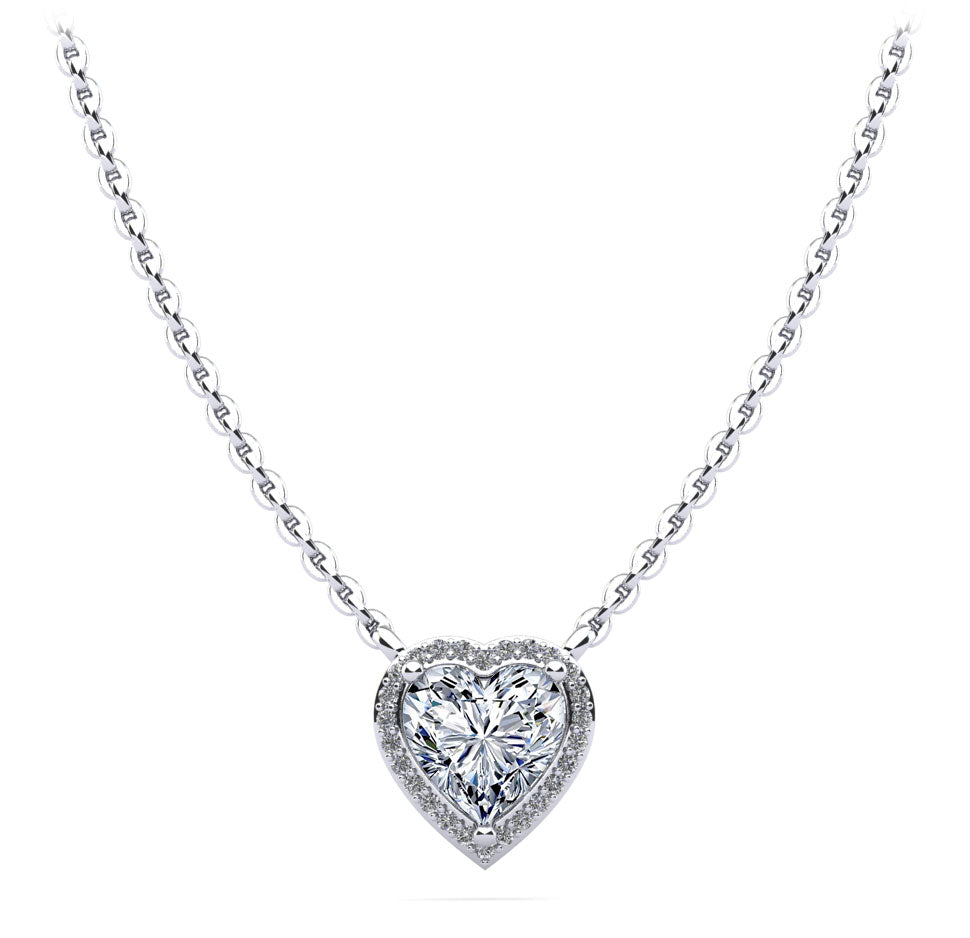 Perfect Heart Halo Diamond Pendant Diamond  with 0.59 ct. (0.50 ct. center diamond)