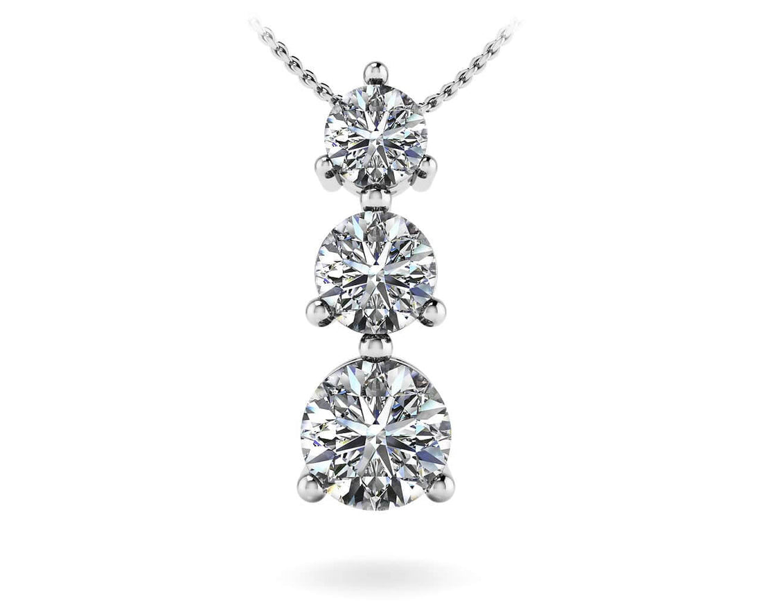 Three Prong 3 Stone Pendant Lab-Grown Diamond  with 2.08 ct.(finished) 4.4mm, 5.7mm, 6.5mm