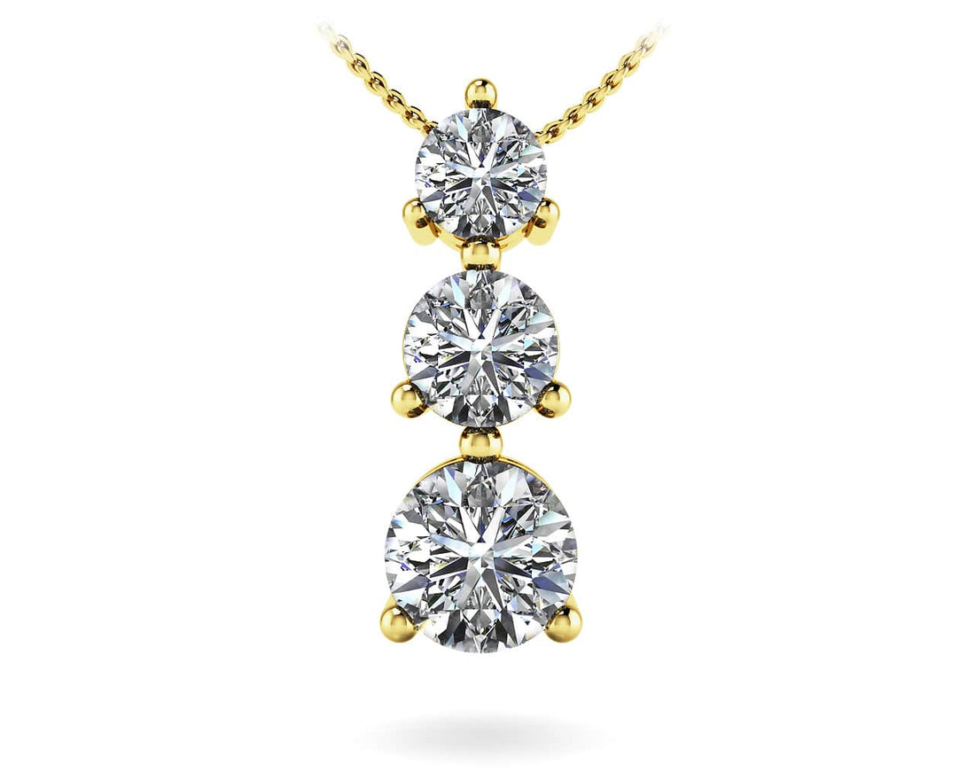 Three Prong 3 Stone Pendant Lab-Grown Diamond  with 2.08 ct.(finished) 4.4mm, 5.7mm, 6.5mm