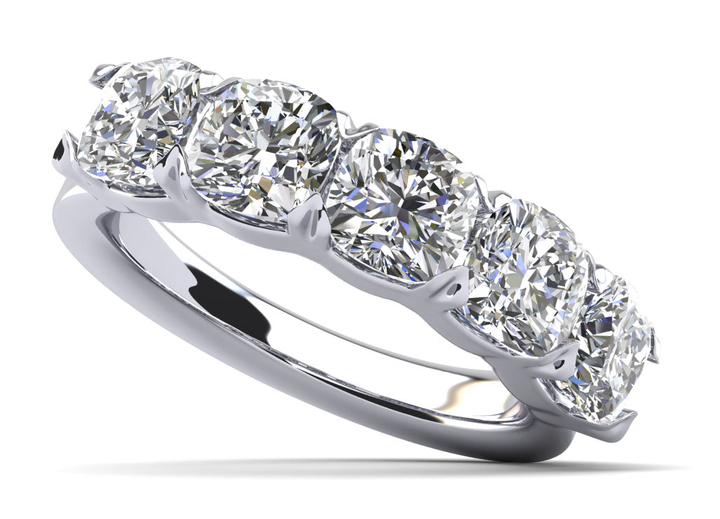 Five Stone Cushion Cut Diamond Anniversary Ring Lab-Grown Diamond  with 4.00 ct.(finished) 5.8mm