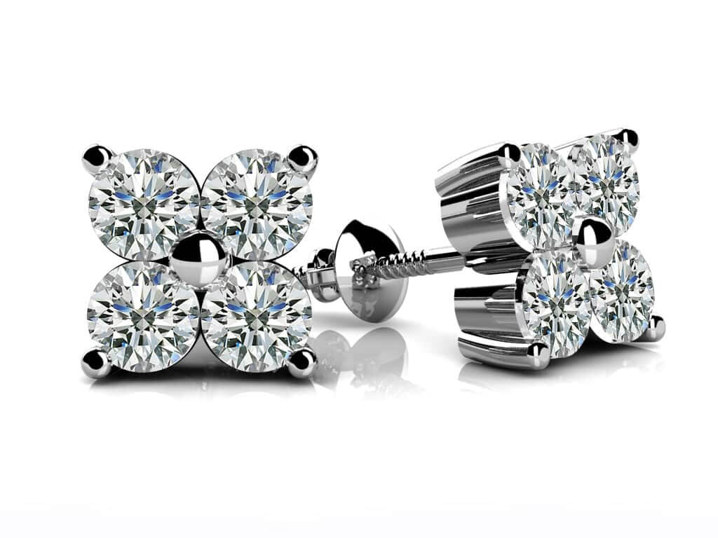 Quad Block Diamond Studs Solitaire Earrings Diamond  with 2.00 ct.(finished) 4mm