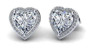 Halo Heart Diamond Stud Earrings Diamond  with 3.26 ct. (2X1.50 ct. center diamonds)