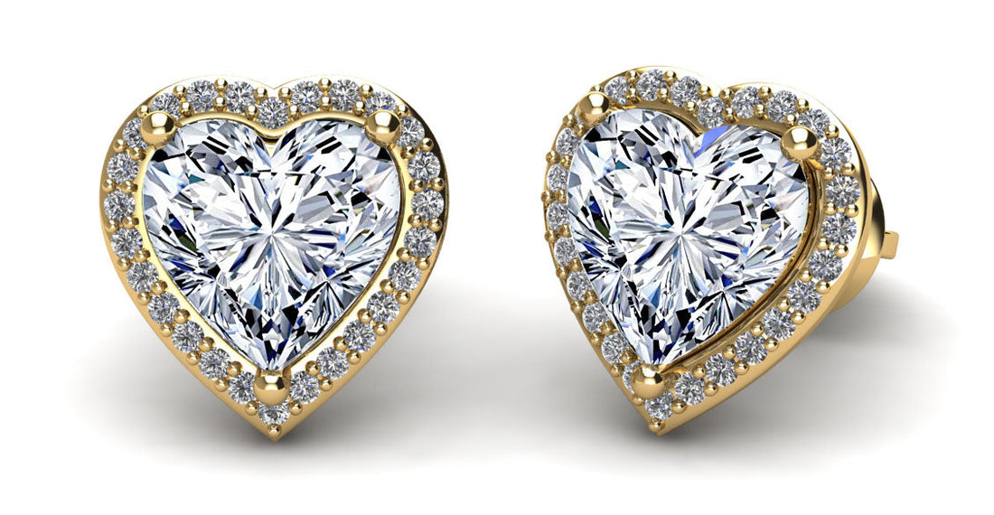 Halo Heart Diamond Stud Earrings Diamond  with 1.18 ct. (2X0.50 ct. center diamonds)