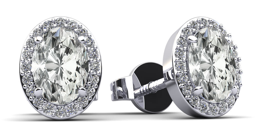 Halo Oval Diamond Stud Earrings Diamond  with 1.38 ct. (2X0.60 ct. center diamonds)