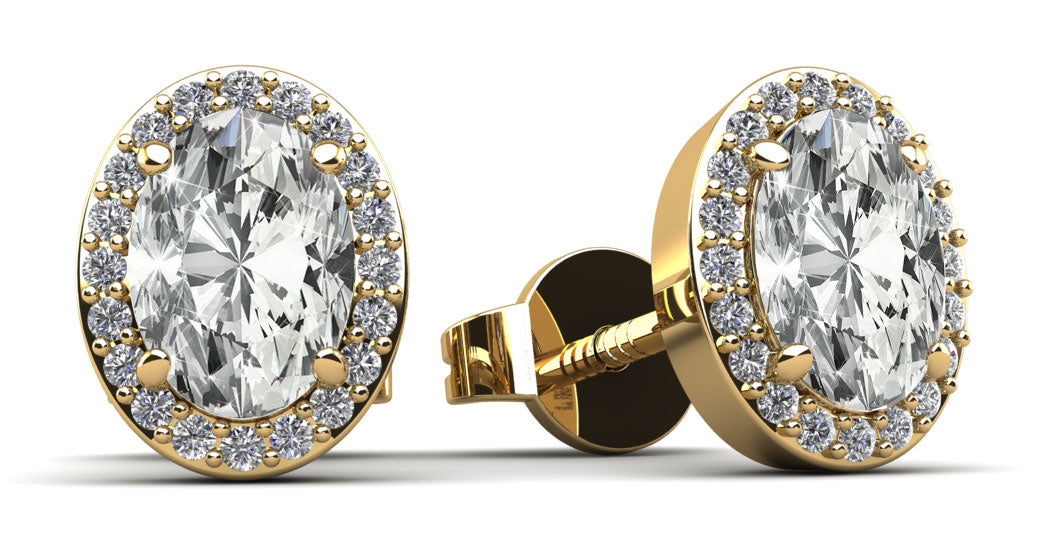 Halo Oval Diamond Stud Earrings Lab-Grown Diamond  with 2.20 ct. (2X1.00 ct. center diamonds)