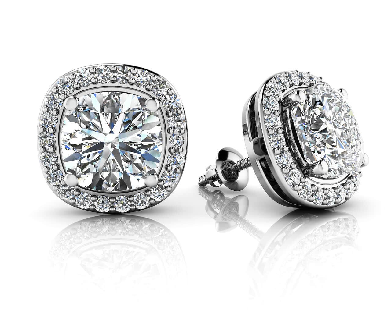 Ravishing Cushion Cut Diamond Studs Lab-Grown Diamond  with 4.34 ct. (2X2.00 ct. center diamonds)