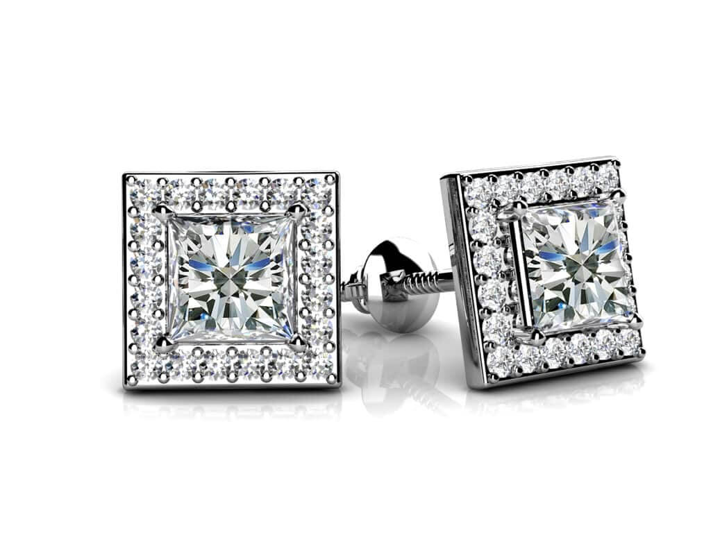 Princess Designer Diamond Stud Earrings Lab-Grown Diamond  with 1.94 ct. (2X0.85 ct. center diamonds)