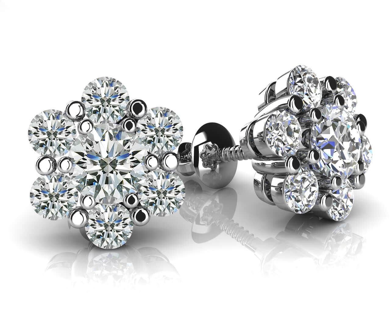 Flower Shaped Diamond Cluster Stud Earrings Diamond  with 1.46 ct.(finished) 2.75mm, 4.0mm