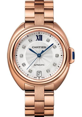 Cartier Cle de Cartier Watch - 35 mm Pink Gold Case - Silvered Flinque Diamond Dial - WJCL0033