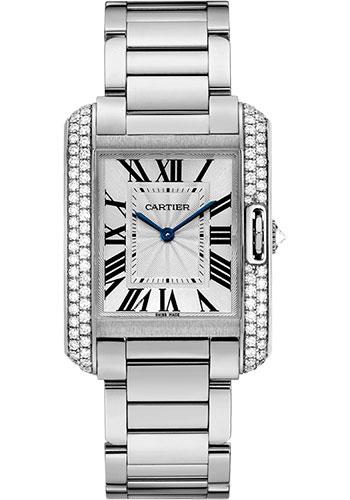 Cartier Tank Anglaise Watch - 34.7 mm White Gold Diamond Case - Diamond Bezel - Silver Diamond Dial - WT100028