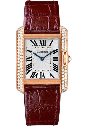 Cartier Tank Anglaise Watch - 34.7 mm Pink Gold Case - Diamond Bezel - Diamond Dial - Bordeaux Alligator Strap - WT100029