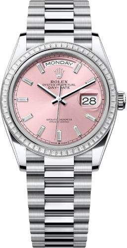 Rolex Day-Date 36 36mm Pink Diamond-Set Dial Diamond-Set Bezel President Bracelet - 128396TBR