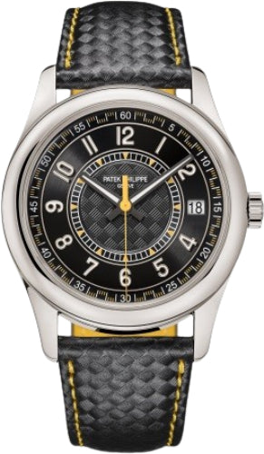 Patek Philippe Calatrava Date Sweep Seconds White Gold Black Carbon Motif Yellow Dial | 6007G-001