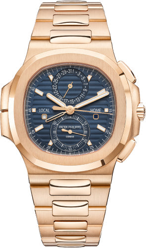 Patek Philippe Nautilus 40.5 mm Flyback Chronograph Travel Time Rose Gold Blue Dial - 5990/1R-001