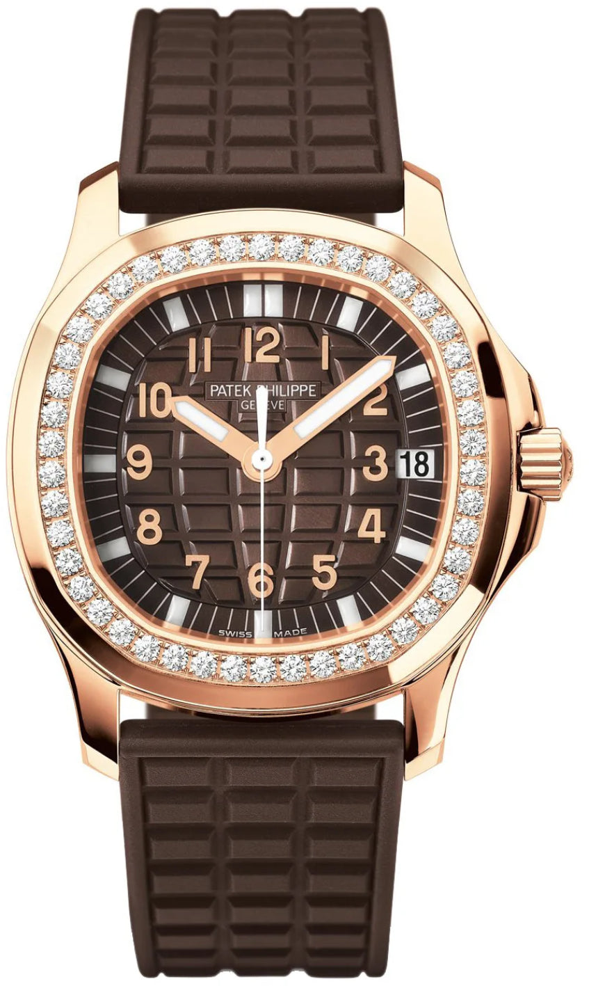 Patek Philippe Aquanaut Ladies 40 mm Embossed Brown Arabic Diamond Bezel Rose Gold Composite 35.6mm - 5068R-001