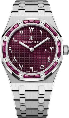 Audemars Piguet Royal Oak Quartz 33mm White Gold Garnet Baguette Bezel - Purple Dial - 67656BC.GR.1261BC.01