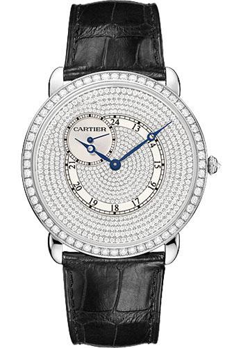 Cartier Ronde Louis Cartier Watch - Extra large White Gold Diamond Case - Full Diamond Paved Dial - Alligator Strap - WR007003